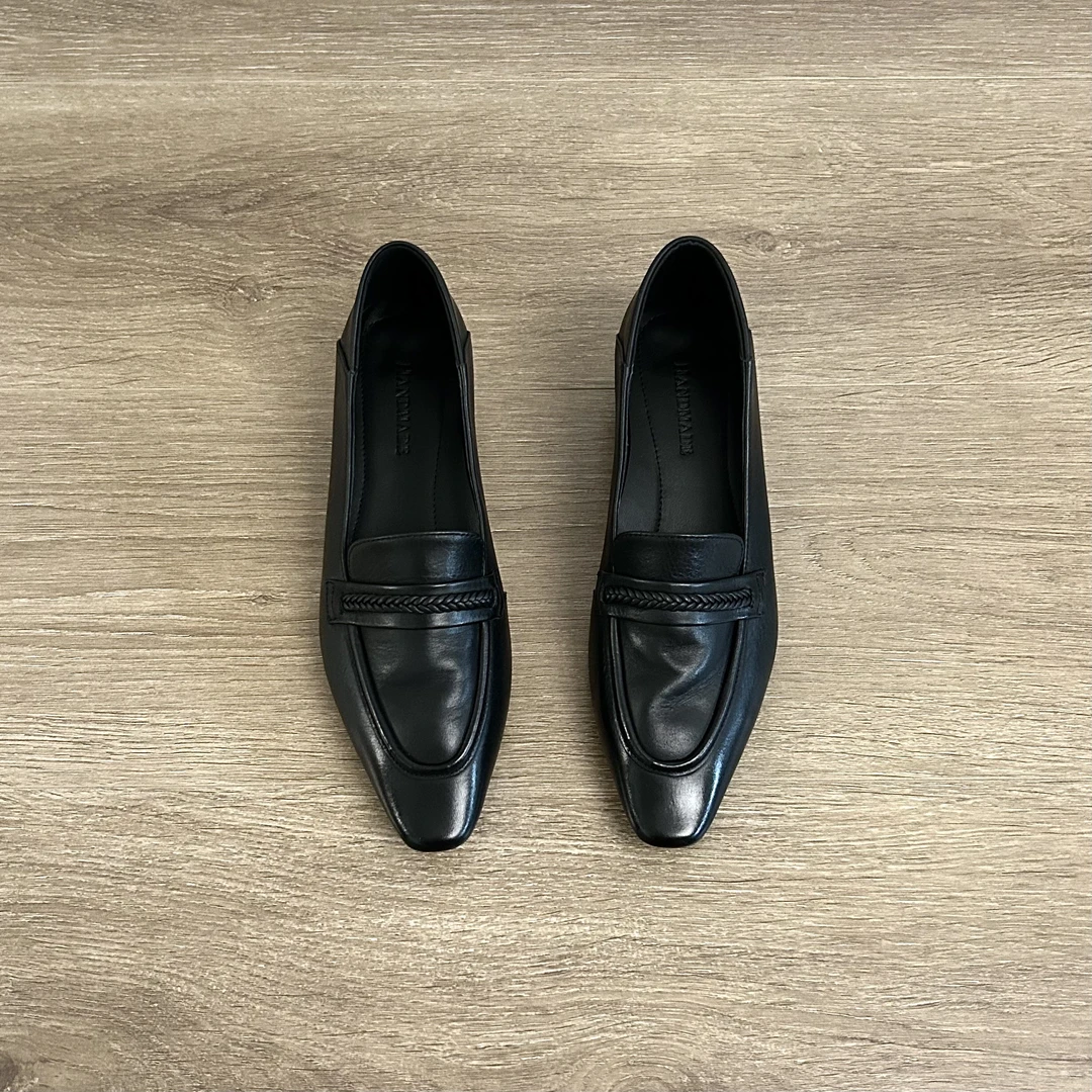 Dannyfrey秋季新款尖头软皮软底小众设计编织百搭舒适通勤乐福鞋