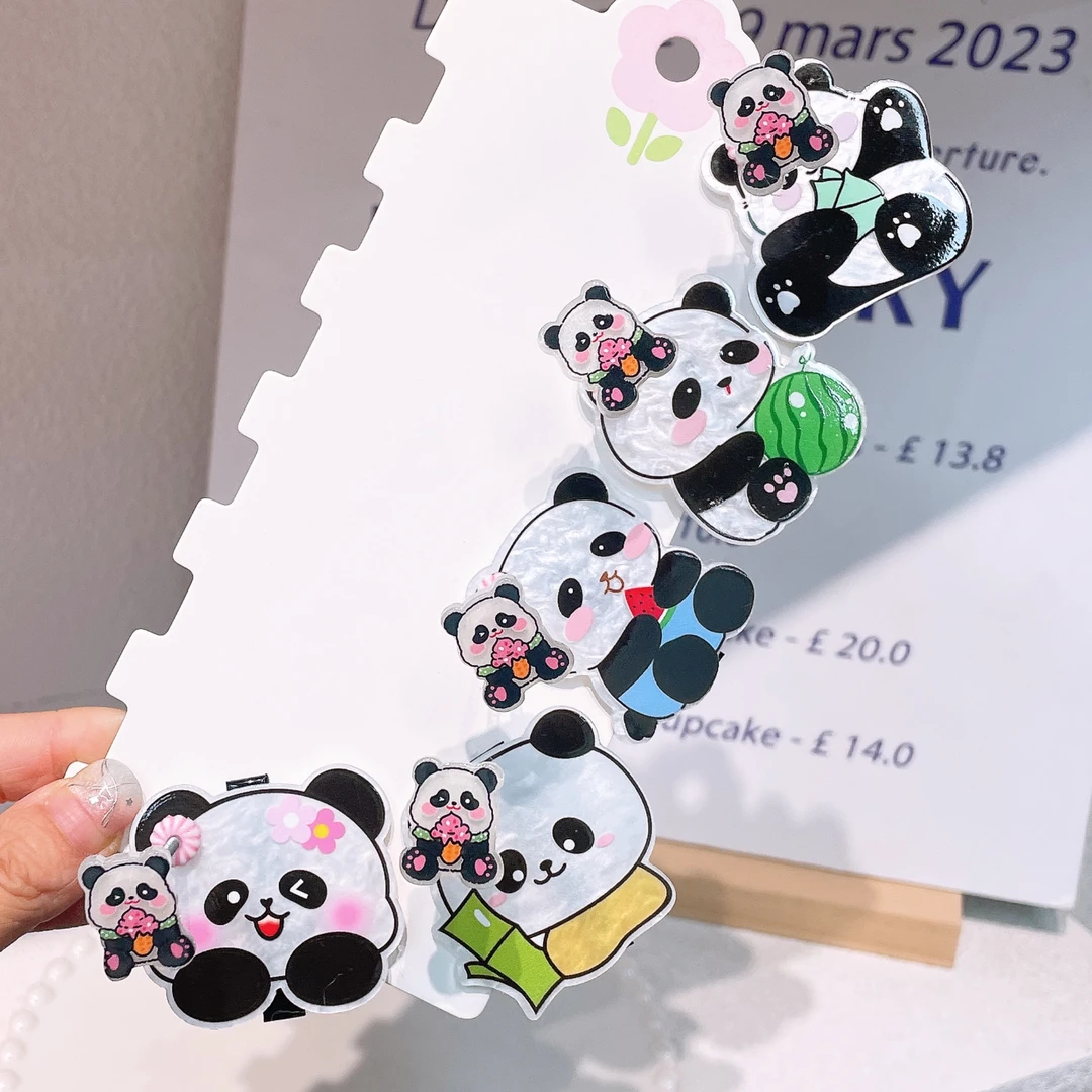 A-8035（满10飞） d 混色5个熊猫大配件西瓜摇摇夹鸭嘴夹  发圈