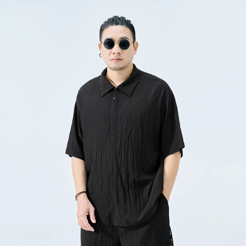 半墨大码男装针织棉感短袖Polo衫翻领宽松衬衣加肥加大上衣男0290