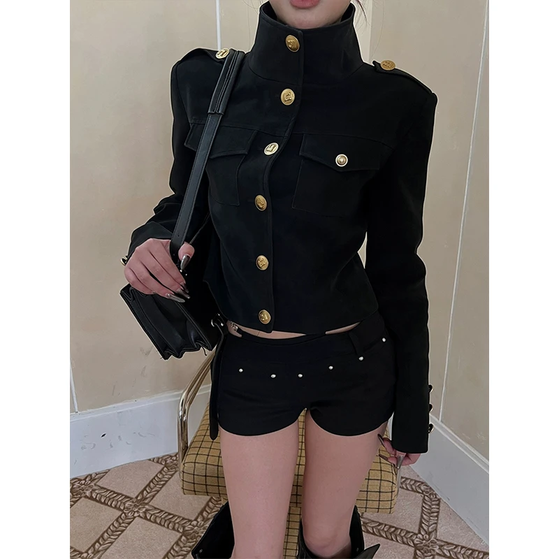 小香风气质金属扣立领夹克外套女秋季新款高级感经典短款夹克上衣