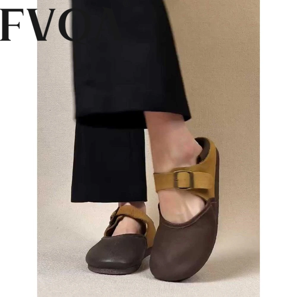 FVQA平底勃肯鞋一字式扣带软底软面明星同款女款新款高级感外穿