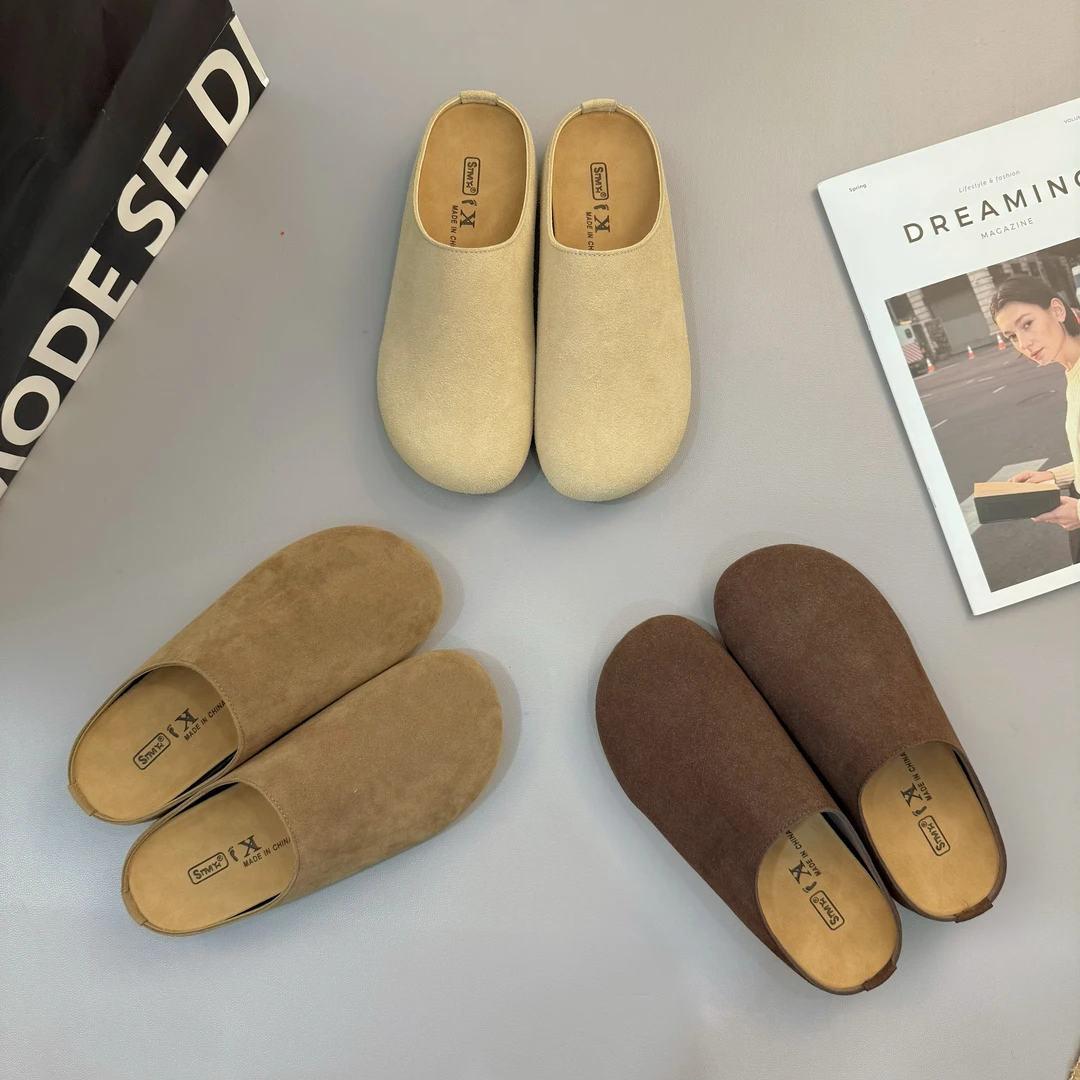 舒适休闲鞋厚底包头半拖鞋软皮勃肯鞋乐福鞋秋冬外穿软底单鞋女鞋