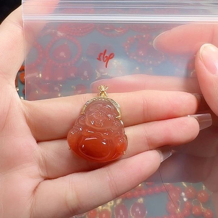 南红玛瑙银S925镶嵌吊坠