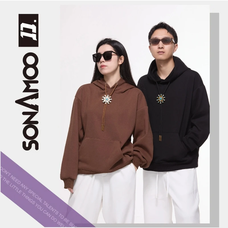 【大璇】加绒绿松石厚款长袖T恤卫衣口袋休闲百搭情侣D18502/D18503