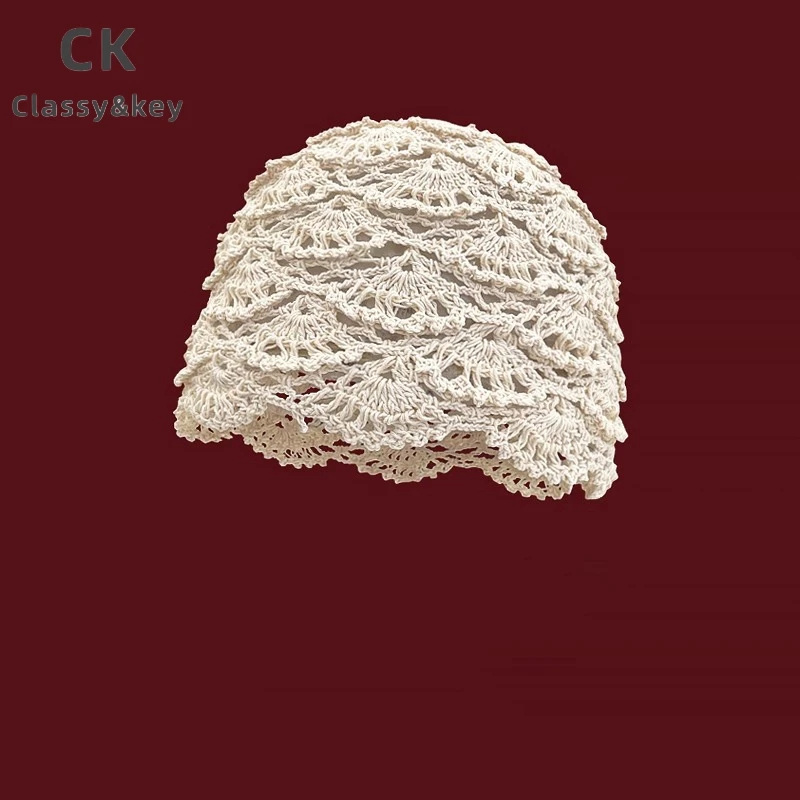 Classy key新加坡设计师联名款纯手工钩织镂空透气包头帽女堆堆帽