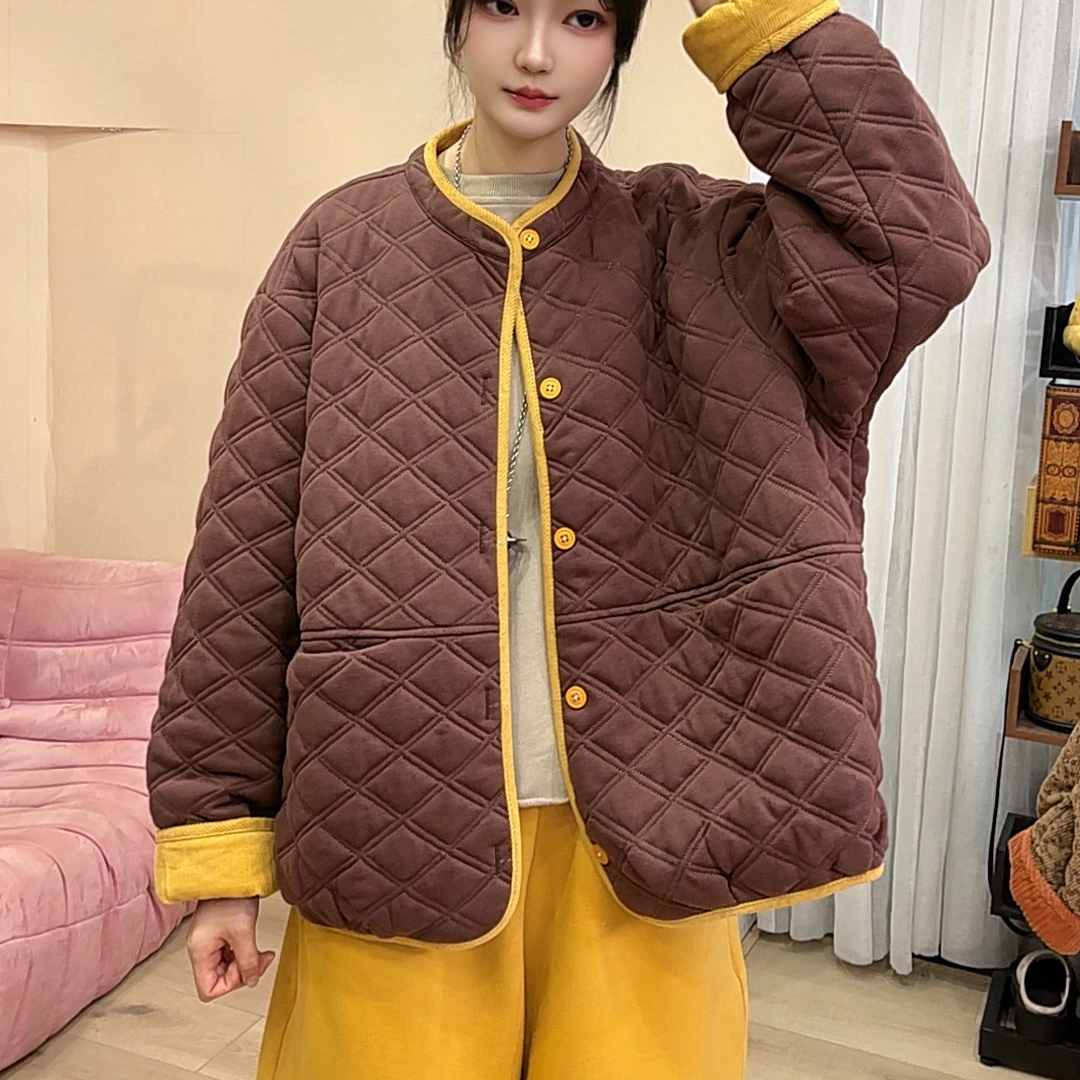 1108韩版潮流新款撞色大版棉衣女