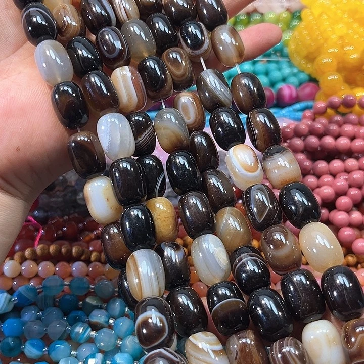 玛瑙/玉髓合金珠宝半成品缠丝玛瑙桶珠一条13x18mm