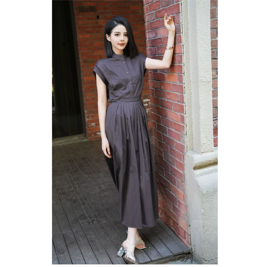 POPULARYW【桑枝】Z·R上品屋 优雅气质设计感休闲短袖连衣裙