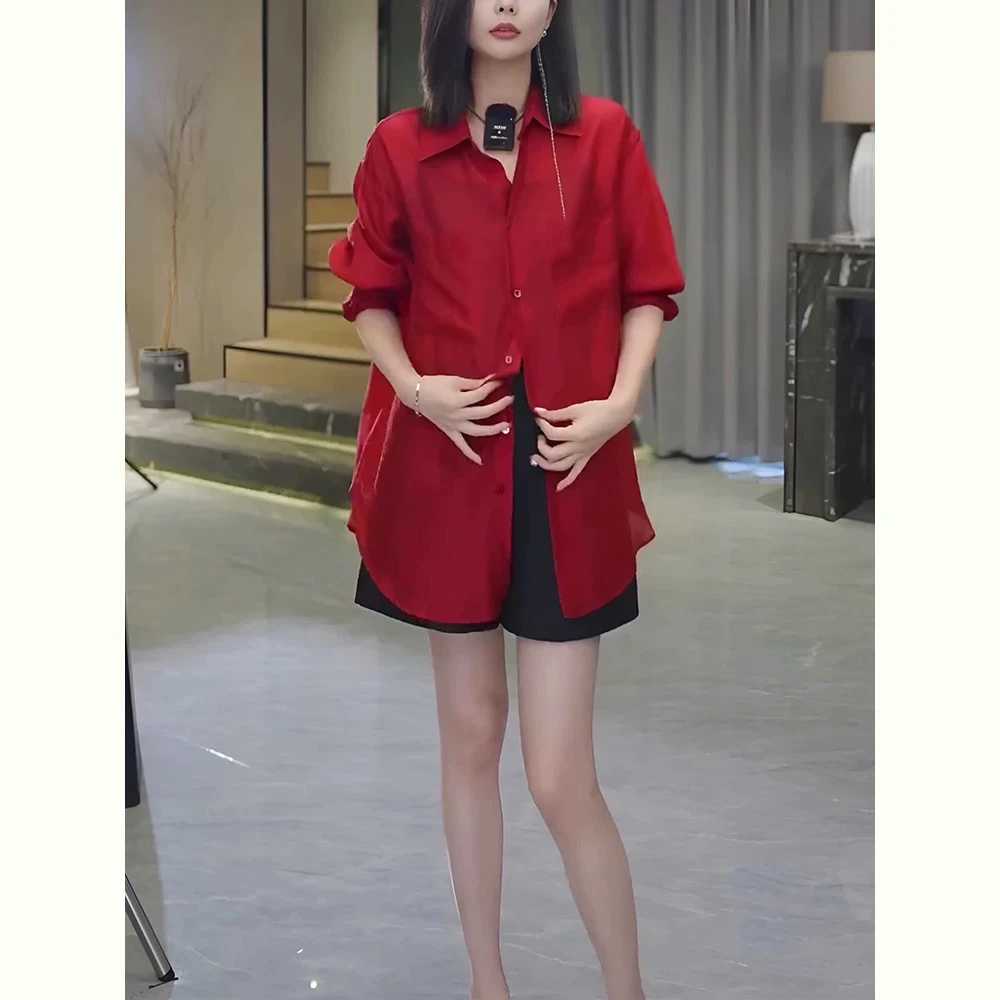 【薄如蝉翼】轻薄透视遮阳防晒衬衫女夏中长款宽松透气开衫大码衬衣