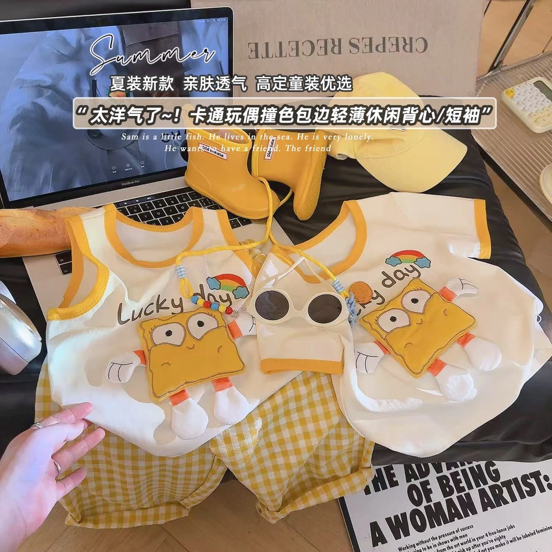 2025新款夏季儿童立体玩偶短袖T恤卡通印花海绵宝宝爆款可爱上衣