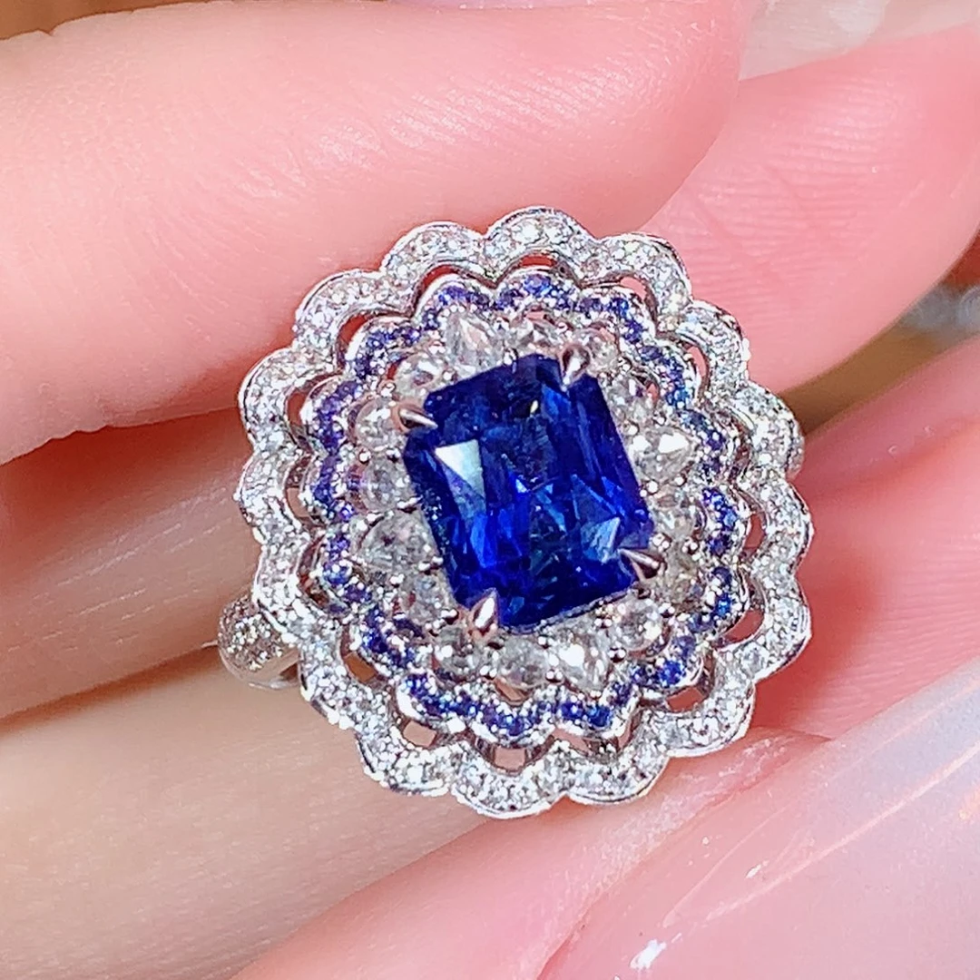 戒指蓝宝石18K金镶嵌2.53ct/天然宝石/七天无理由