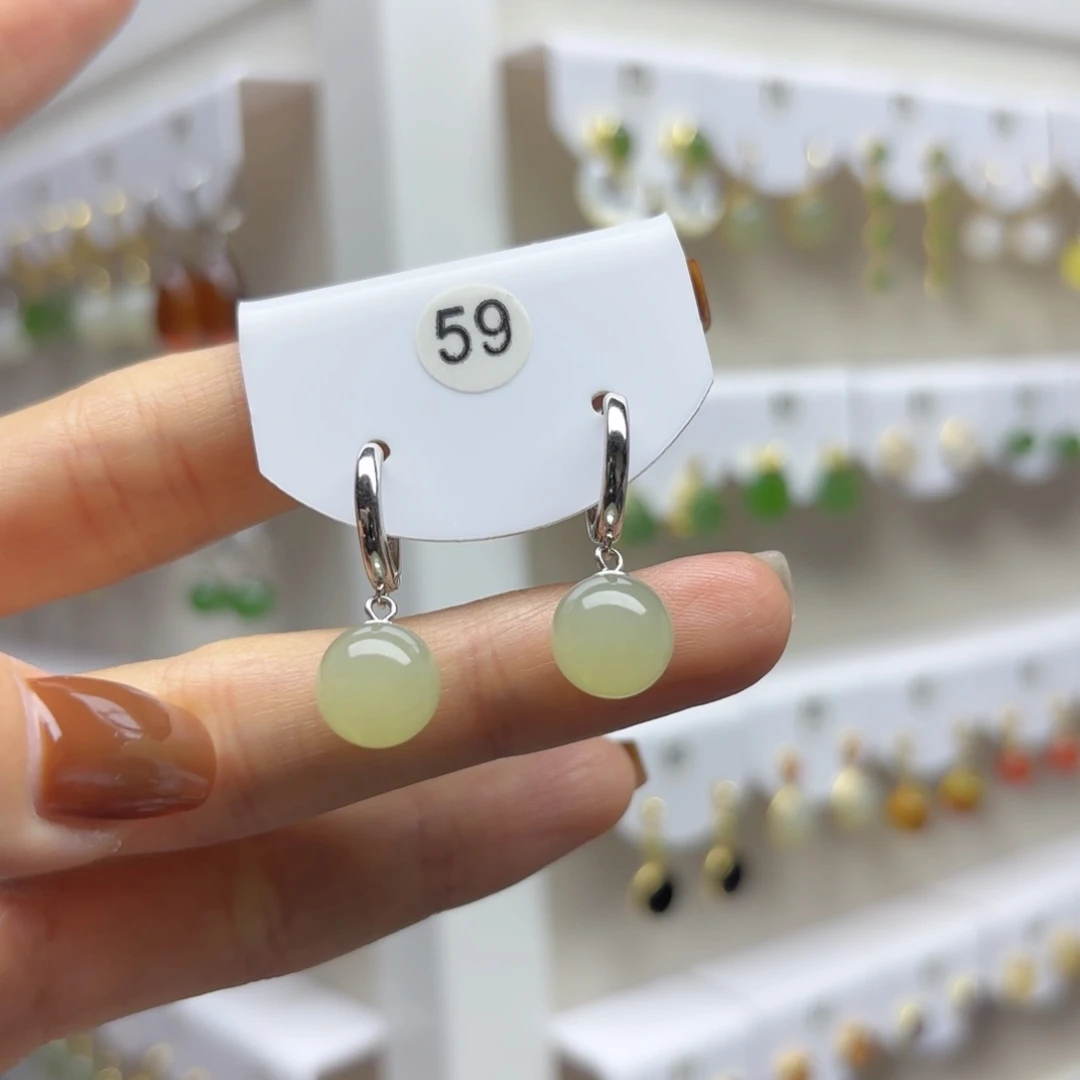 银S925镶嵌和田玉耳饰