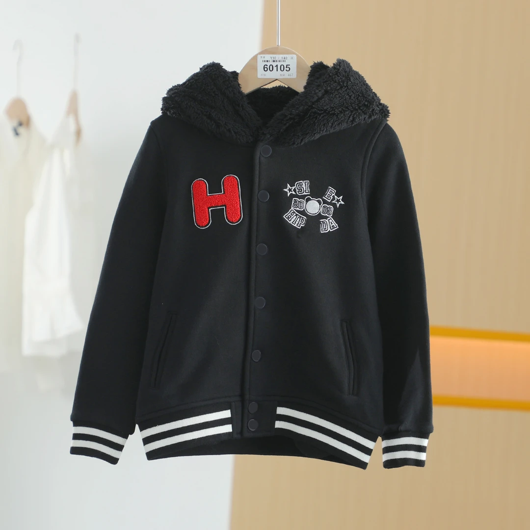 【半价q仓-唐长老自营】货号60105童装连帽休闲加绒棒球服-熊m