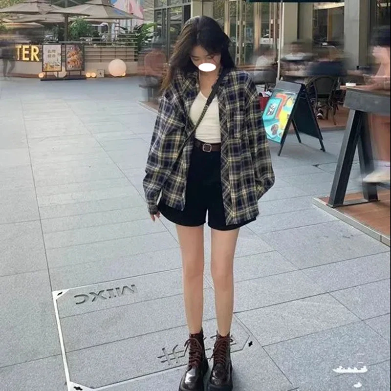 格子衬衫女春夏季薄宽松慵懒风复古秋装长袖衬衣开衫外套上衣