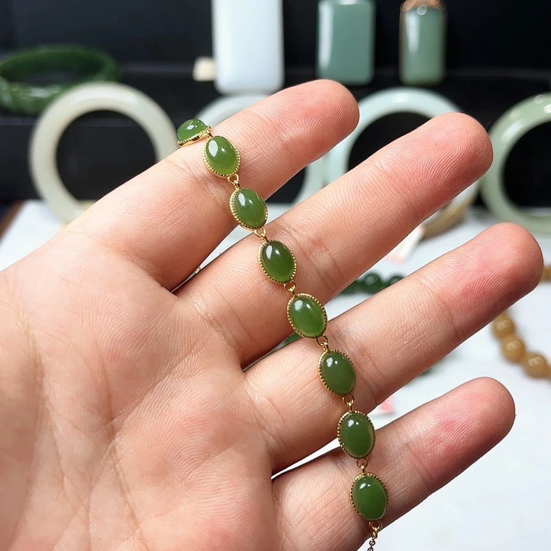 和田玉银S925镶嵌手链47