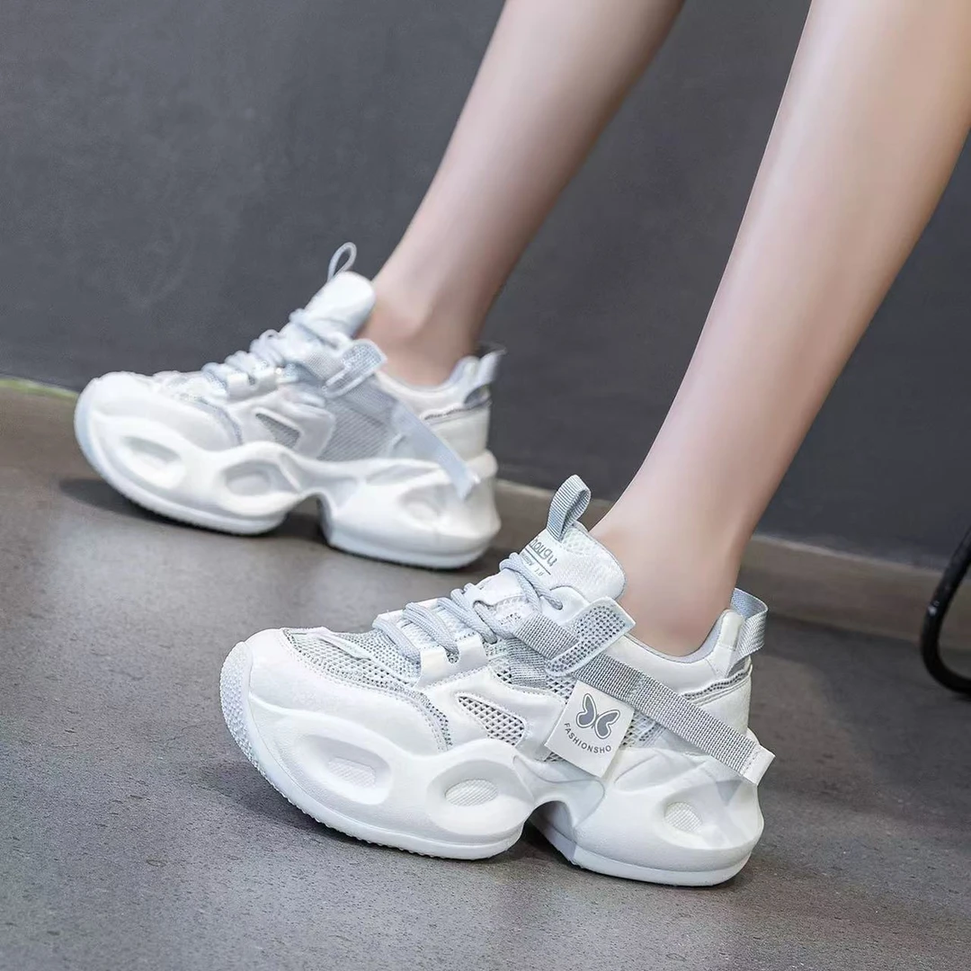 C5914 米色  时尚厚底圆头系带女休闲运动老爹鞋