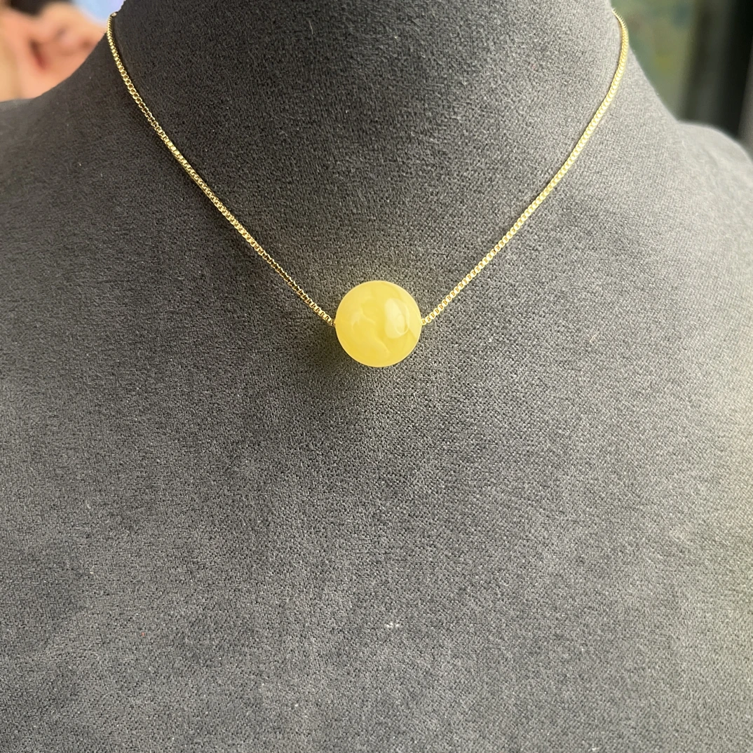 琥珀蜜蜡白蜡圆珠吊坠12MM