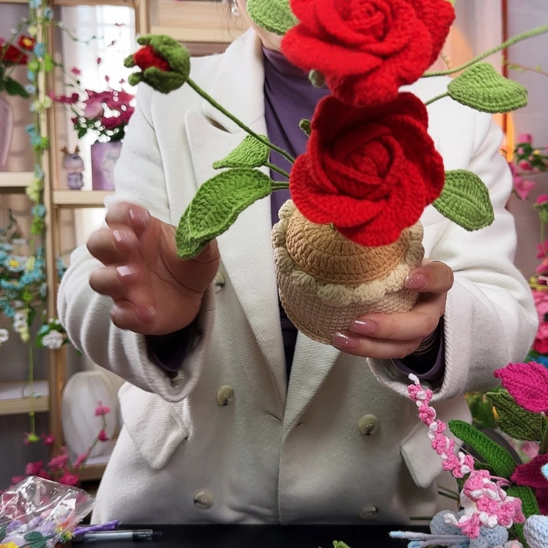 纯手工钩织钩织盆栽
