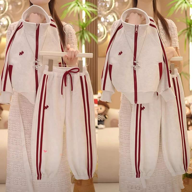 女童立领拉条运动套装2025新款春秋款开衫外套休闲卫衣束脚卫裤潮