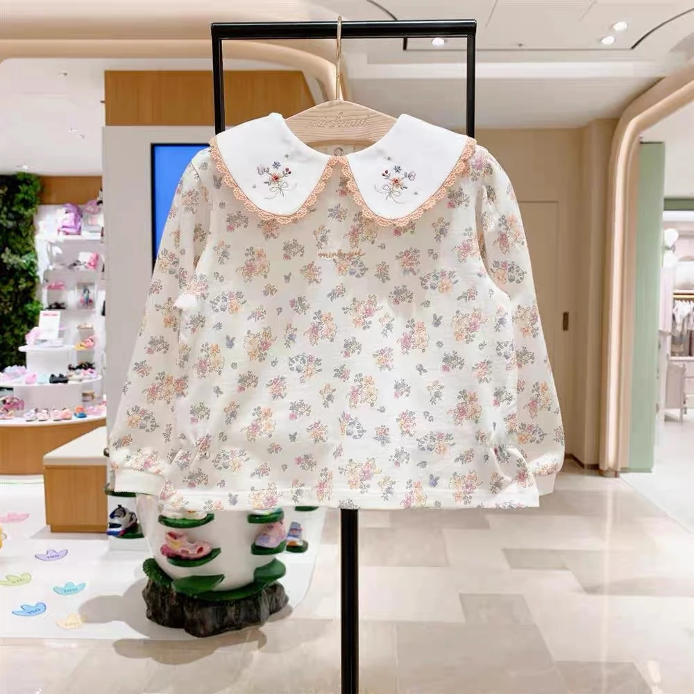tx960小星星韩版童装2025秋女童可爱娃娃领碎花T恤