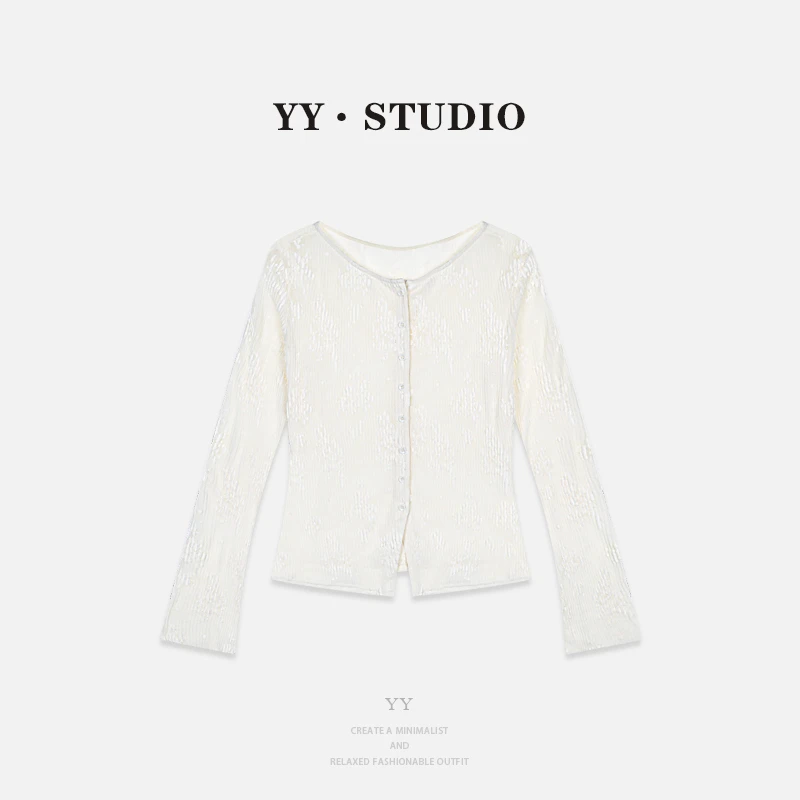 【YANYAN】夏季百搭纯色提花罩衫开衫长袖YY-7945