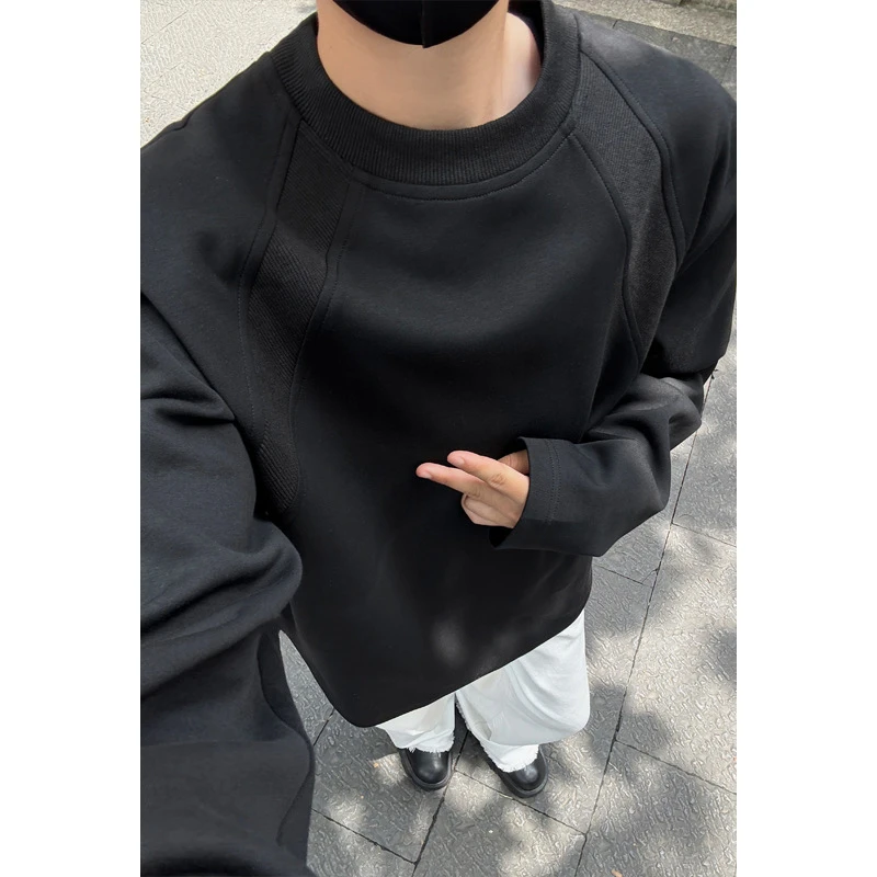 阿叔秋冬季新款圆领纯色中性风休闲简约百搭打底卫衣022-25686