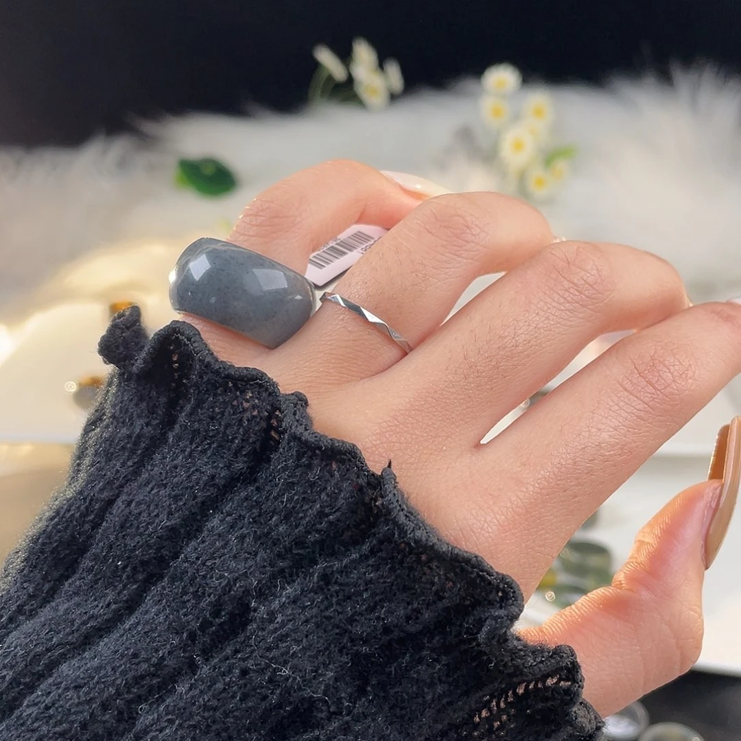 和田玉未镶嵌戒指U25黑芝麻墩墩16.4mm