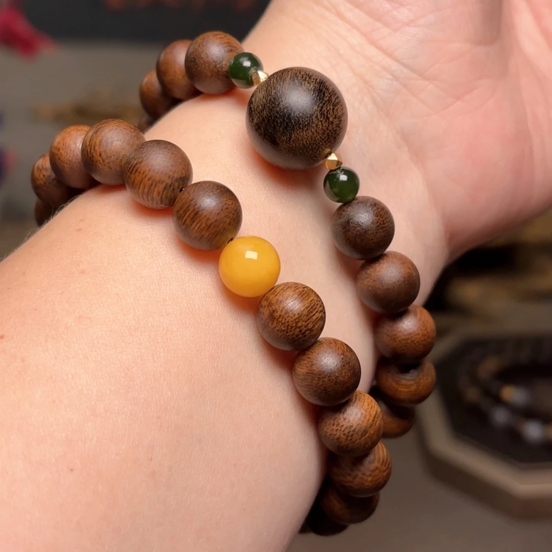 沉香手串越南芽庄红土白棋楠1.0➕瘤疤白棋楠1.6