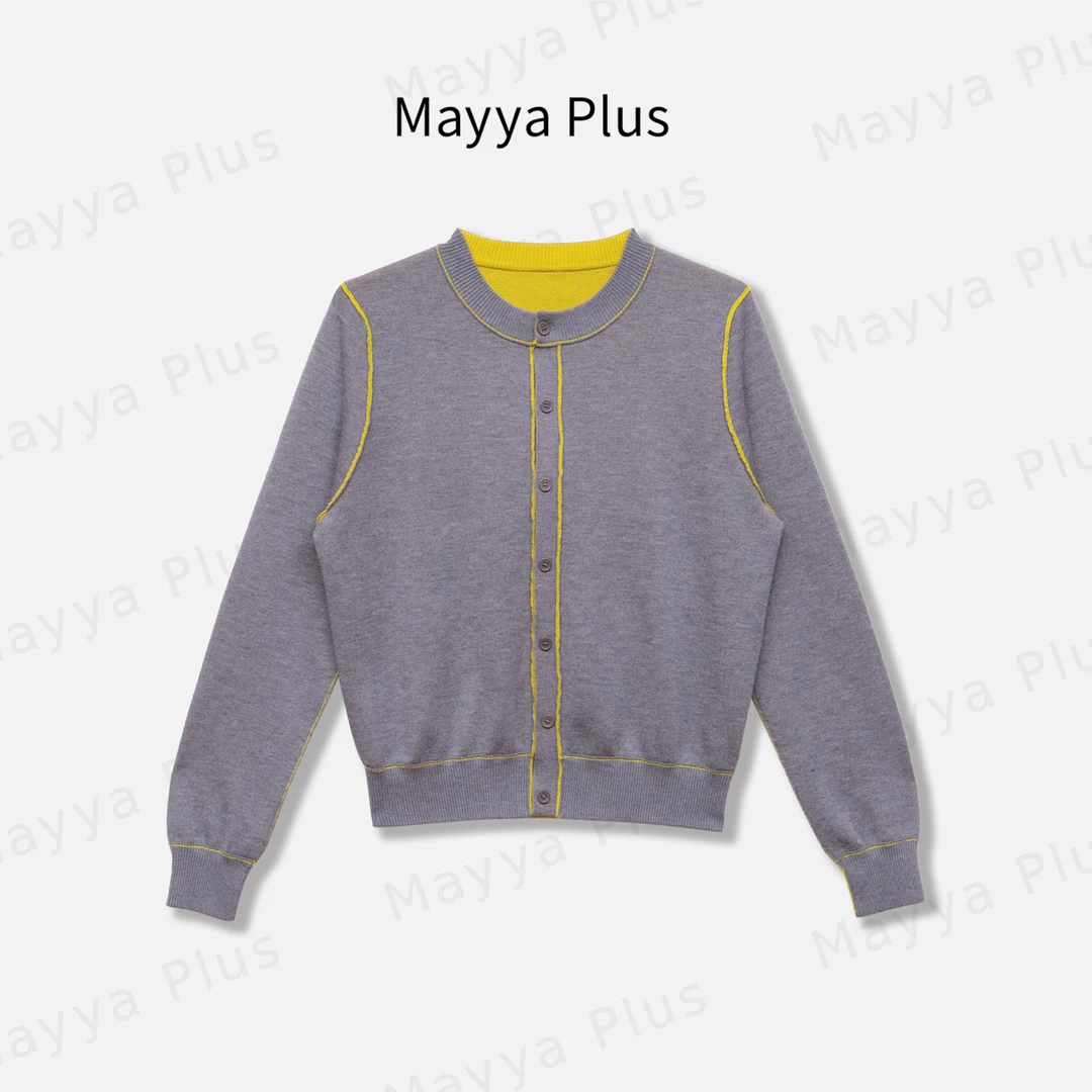 【AB面】Mayya Plus麦芽定制气质显瘦流光风撞色针织开衫32537122