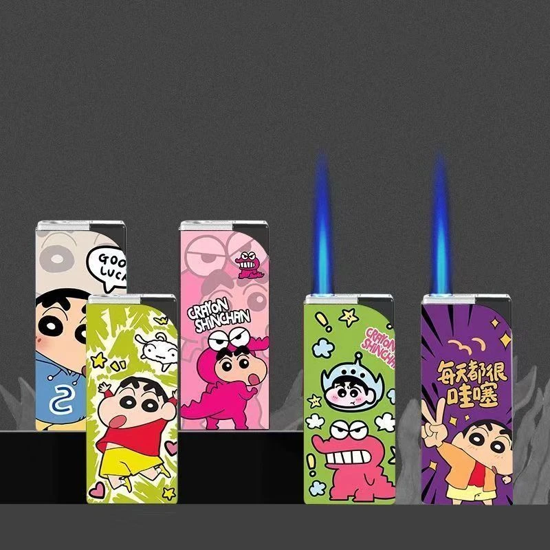 可爱卡通蜡笔小新蓝焰直冲防风打火机高颜值网红爆款送男友礼物