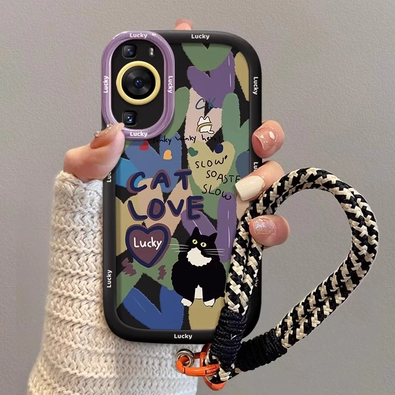 紫色爱心猫适用华为pura70手机壳p60/50e全包卡通防摔可爱高级感