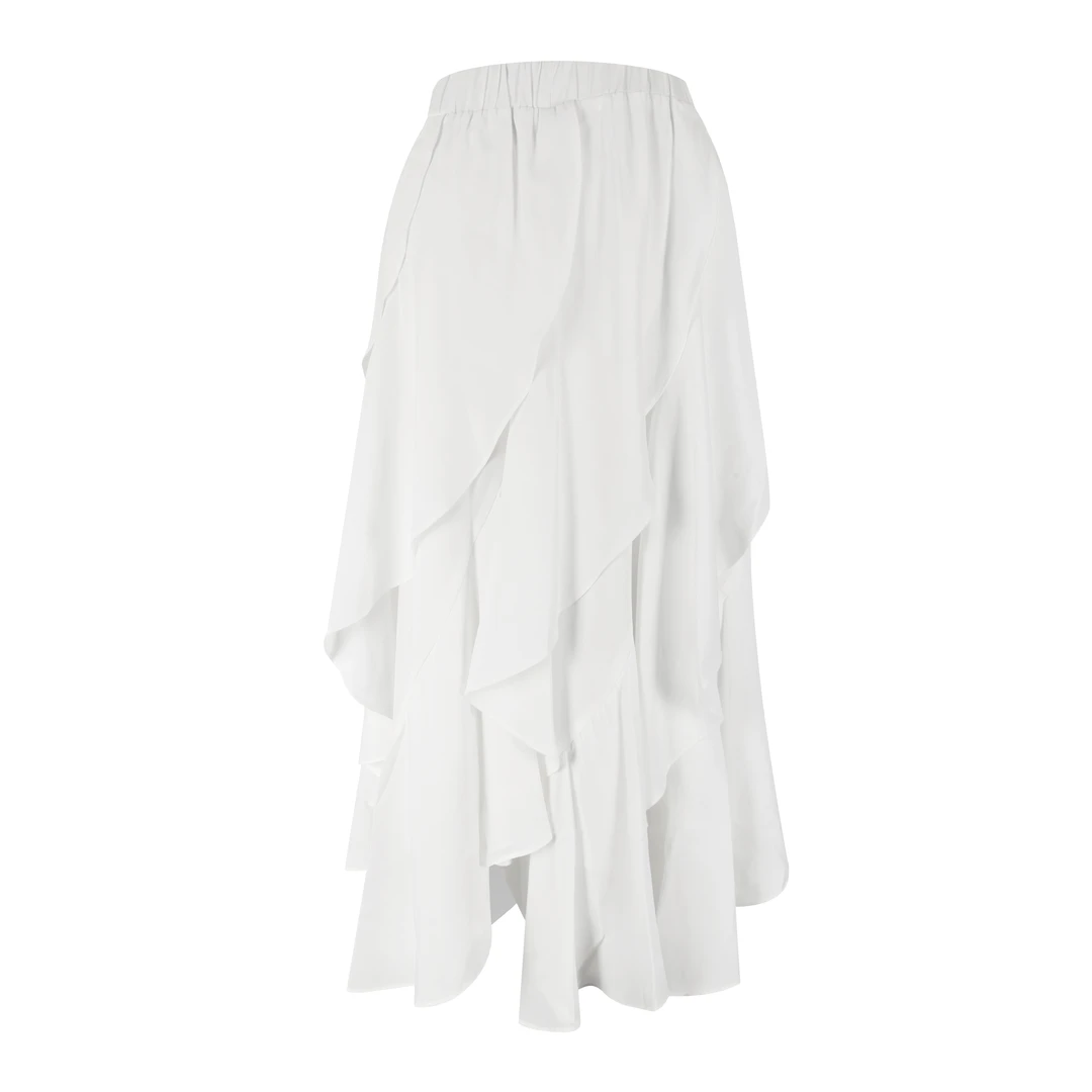 法式重工波浪荷叶边白色半身裙女2025春夏新款韩系高腰显瘦中长裙