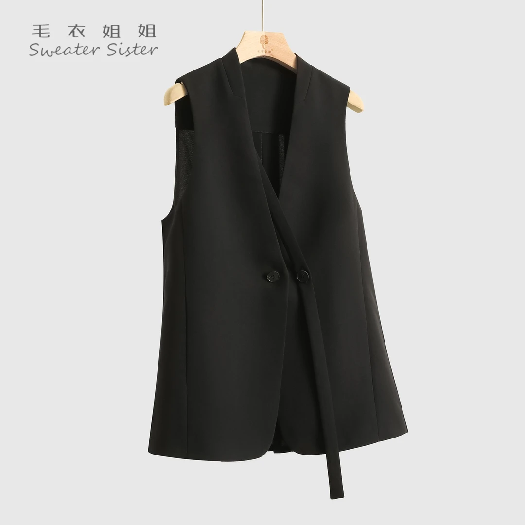 毛衣姐姐新款时尚V领设计感拼接马甲外套女无袖马夹MYJJ-202501
