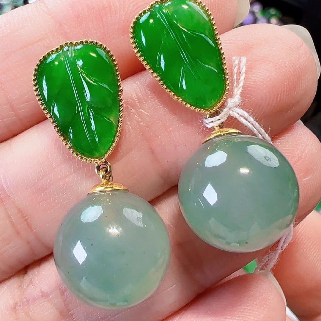 翡翠耳饰18K金镶嵌签收后24小时鉴赏期