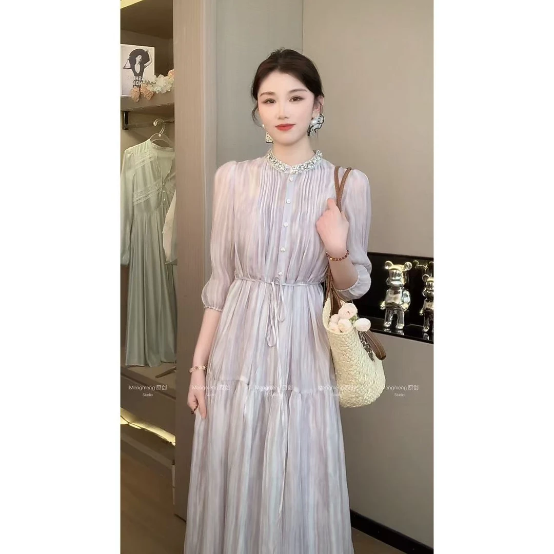 【梦梦&GERTC】紫罗兰 法式气质泡泡袖设计感高腰连衣裙 GC251L1022