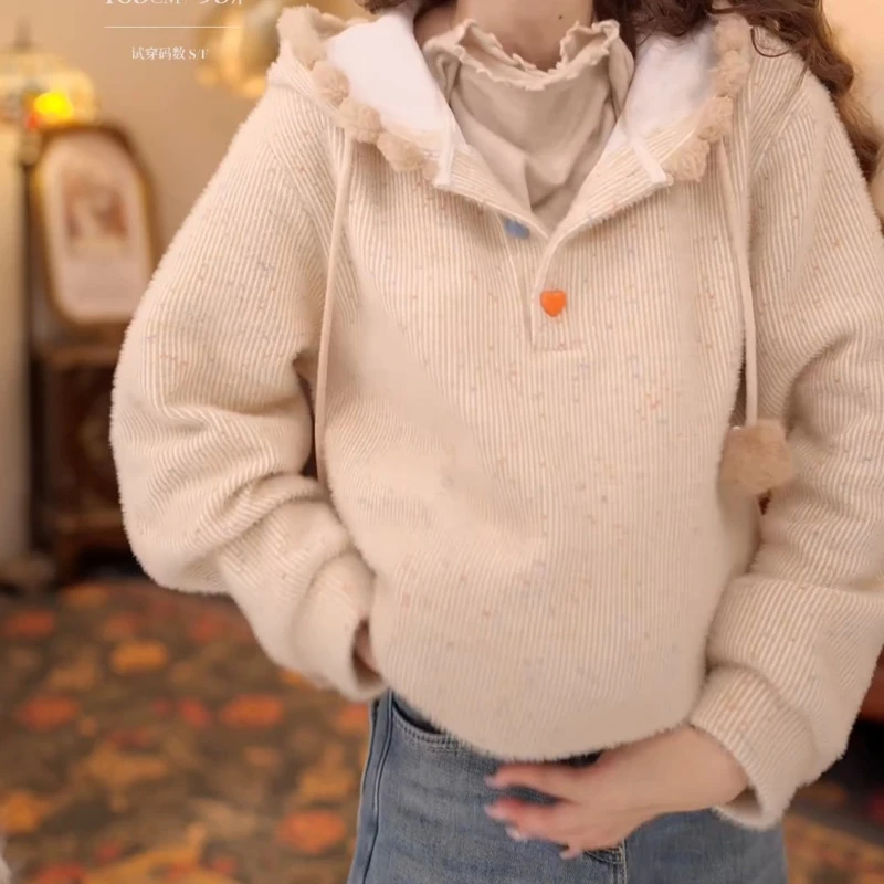 【塞里雅兰】复古港风加厚针织连帽卫衣宽松上衣LK2508067