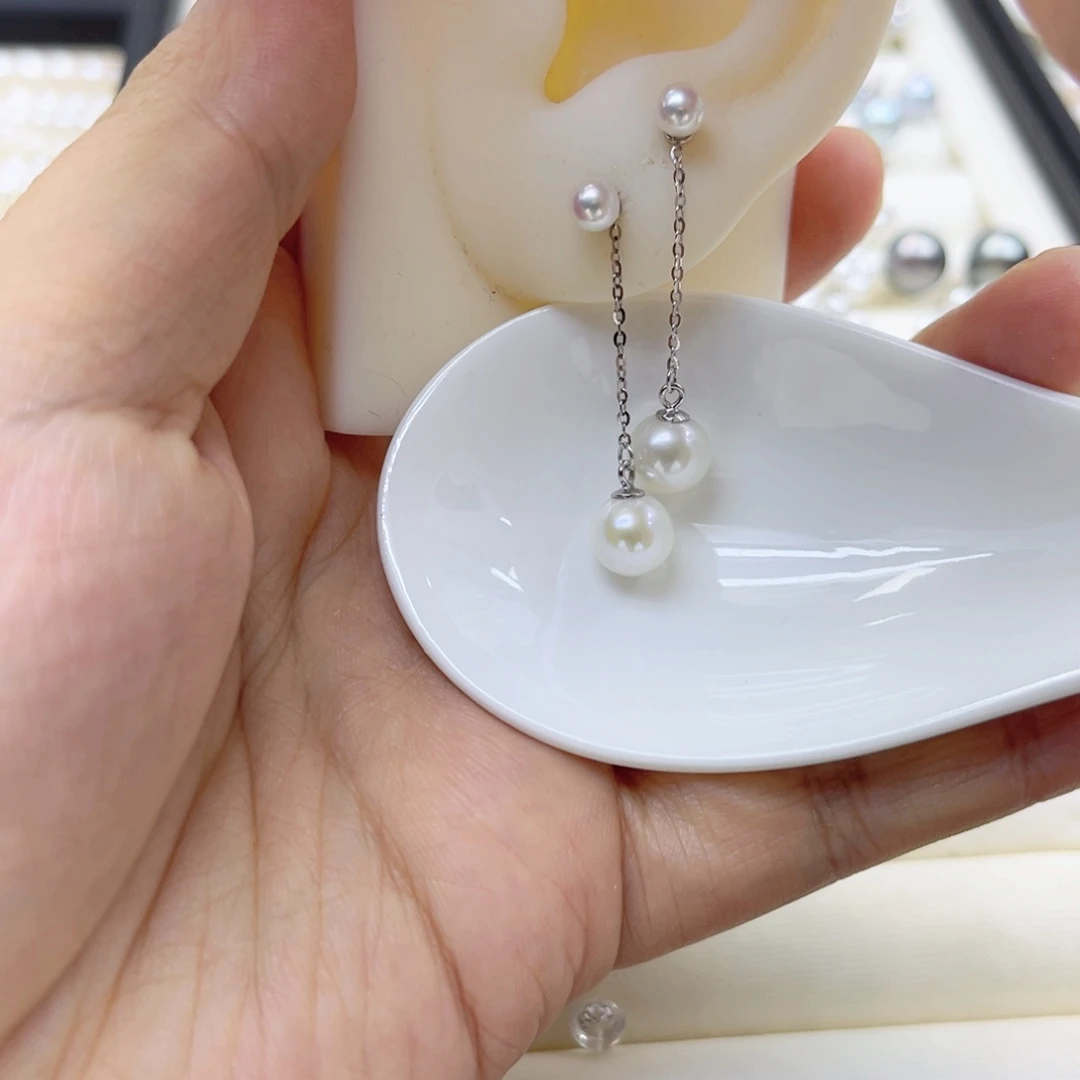 淡水珍珠银S925镶嵌耳饰