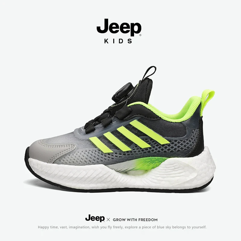 jeep儿童透气运动鞋男女童跑步鞋秋冬中大童防滑软底爆米花老爹鞋