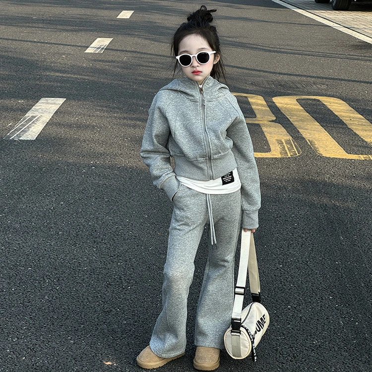 女童休闲套装2025新款6-12岁15岁中大童洋气韩版时尚连帽两件套