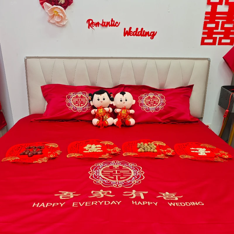 男方基础婚庆用品婚房大全压床娃娃床单枕套早生贵子模板