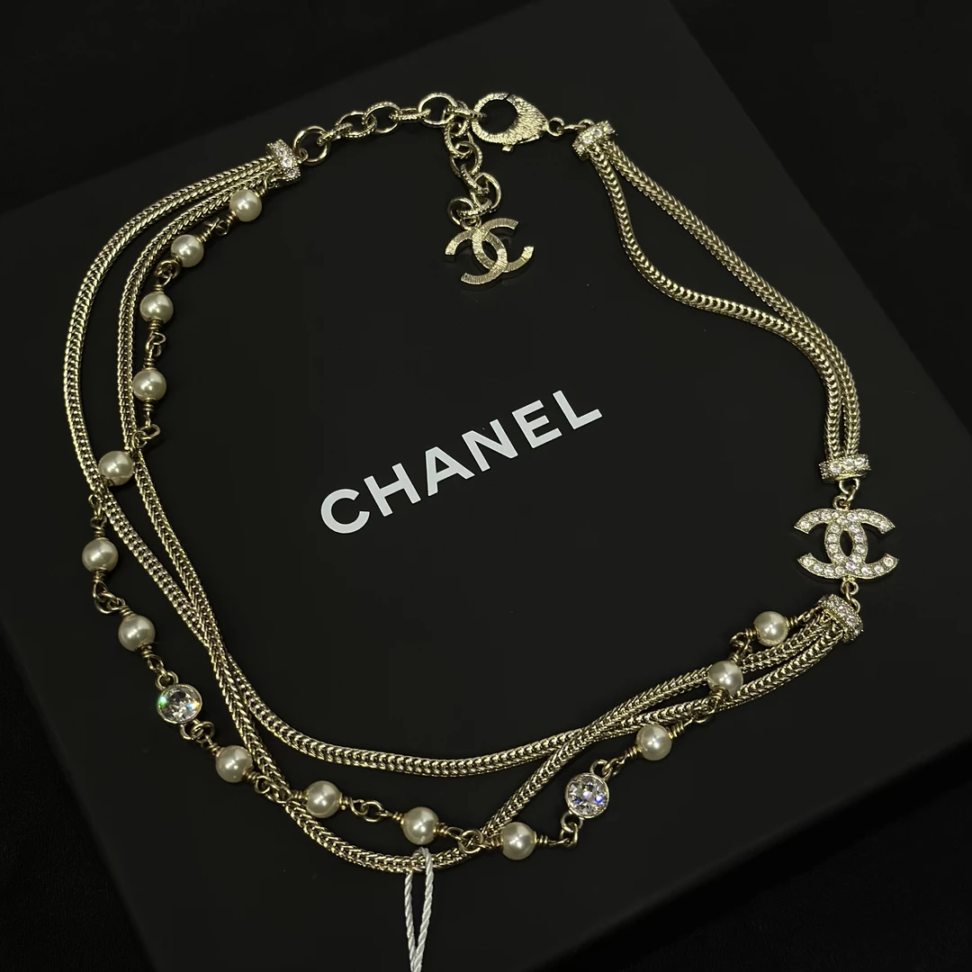 99新 Chanel/香奈儿 24K珍珠水钻choker项链/JJ5070417