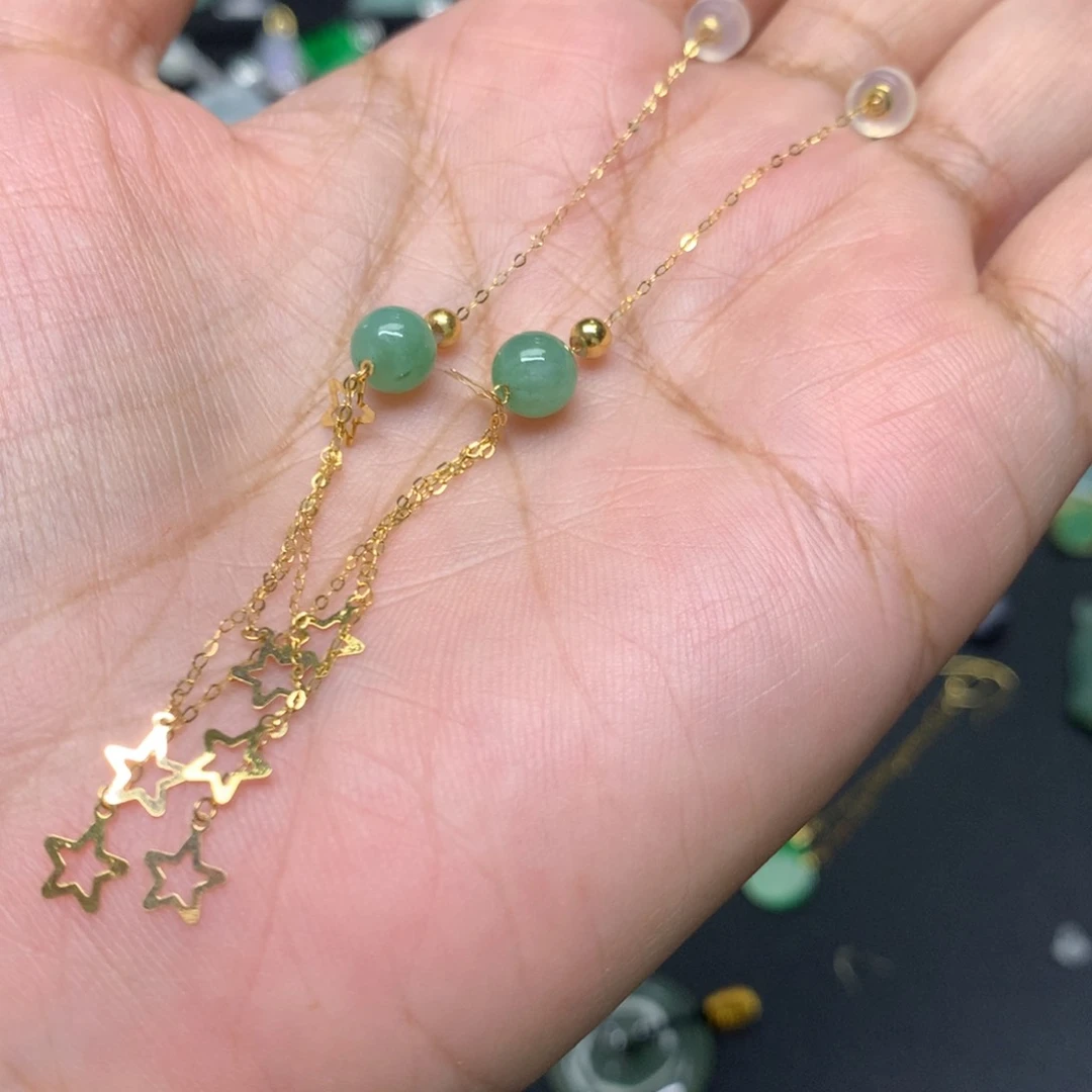 18K金镶嵌翡翠耳饰兜****有纹裂