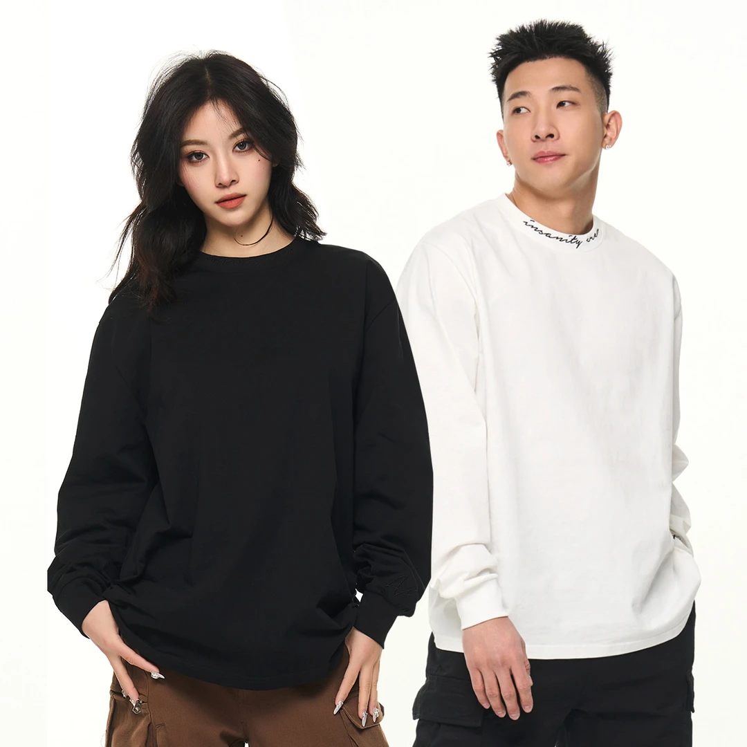Insanitycrew热极国潮长袖T恤男女春秋季打底衫领口LOGO刺绣宽松