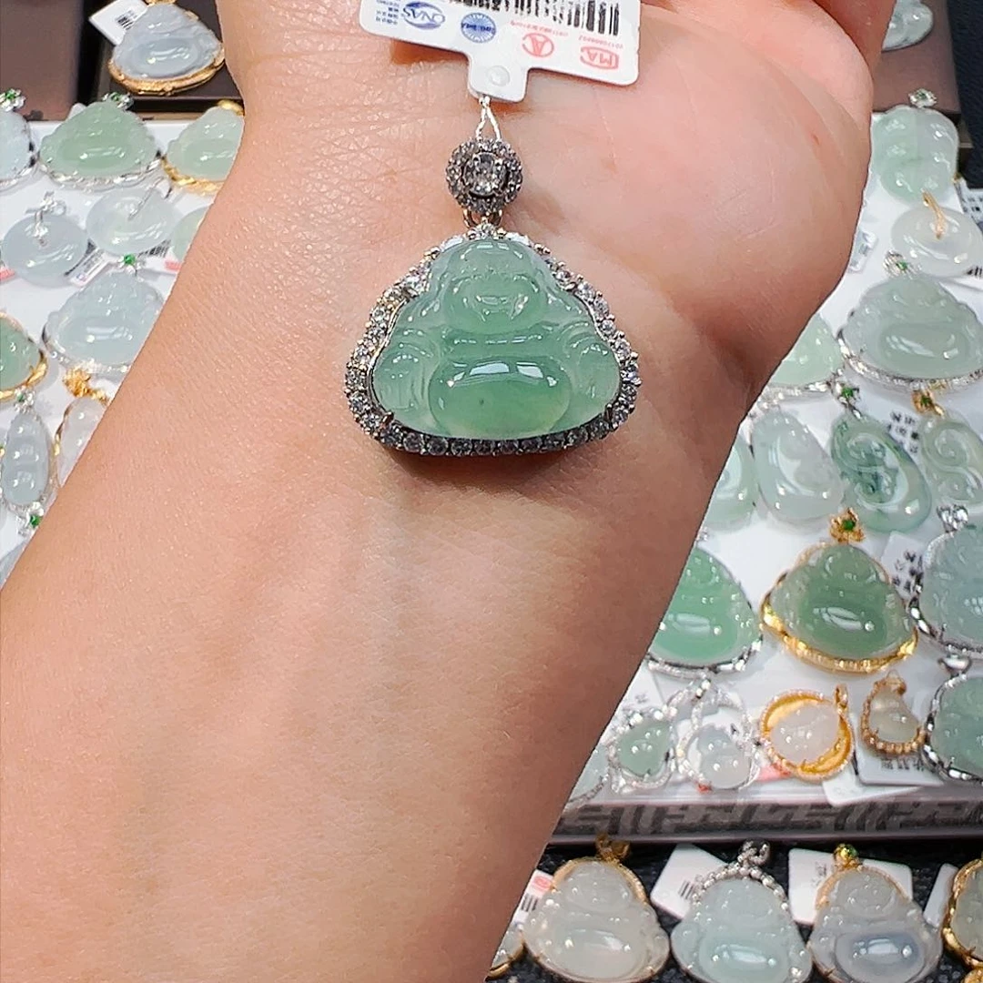 项链银S925镶嵌翡翠佛公