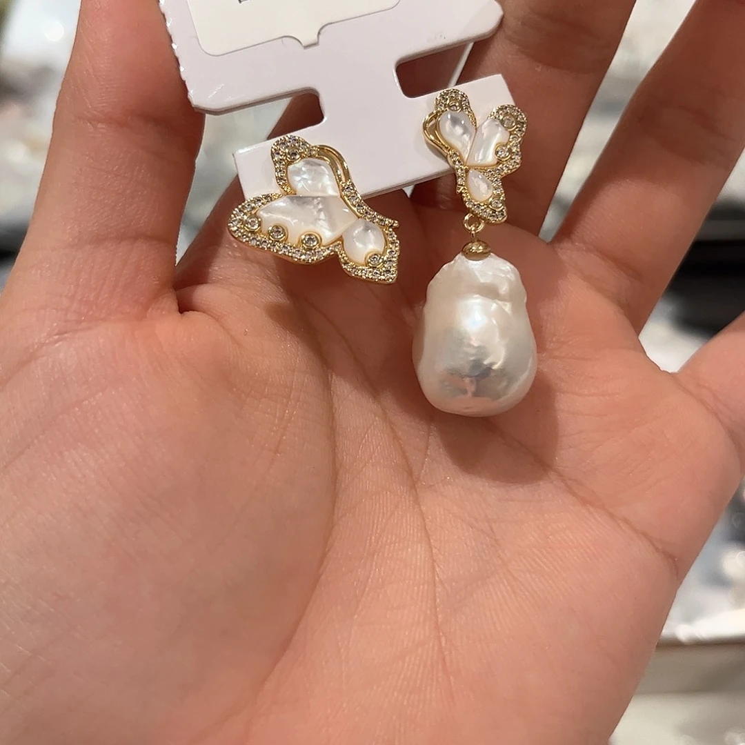 合金淡水珍珠耳饰