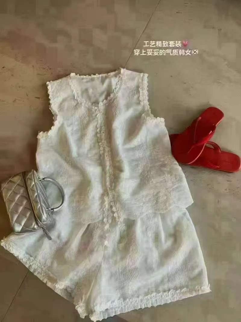 【婷姐家】欧货碎花边刺绣百搭无袖套装