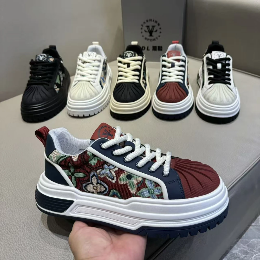 男士秋季圆头印花板鞋低帮增高厚底休闲百搭运动鞋男士潮鞋