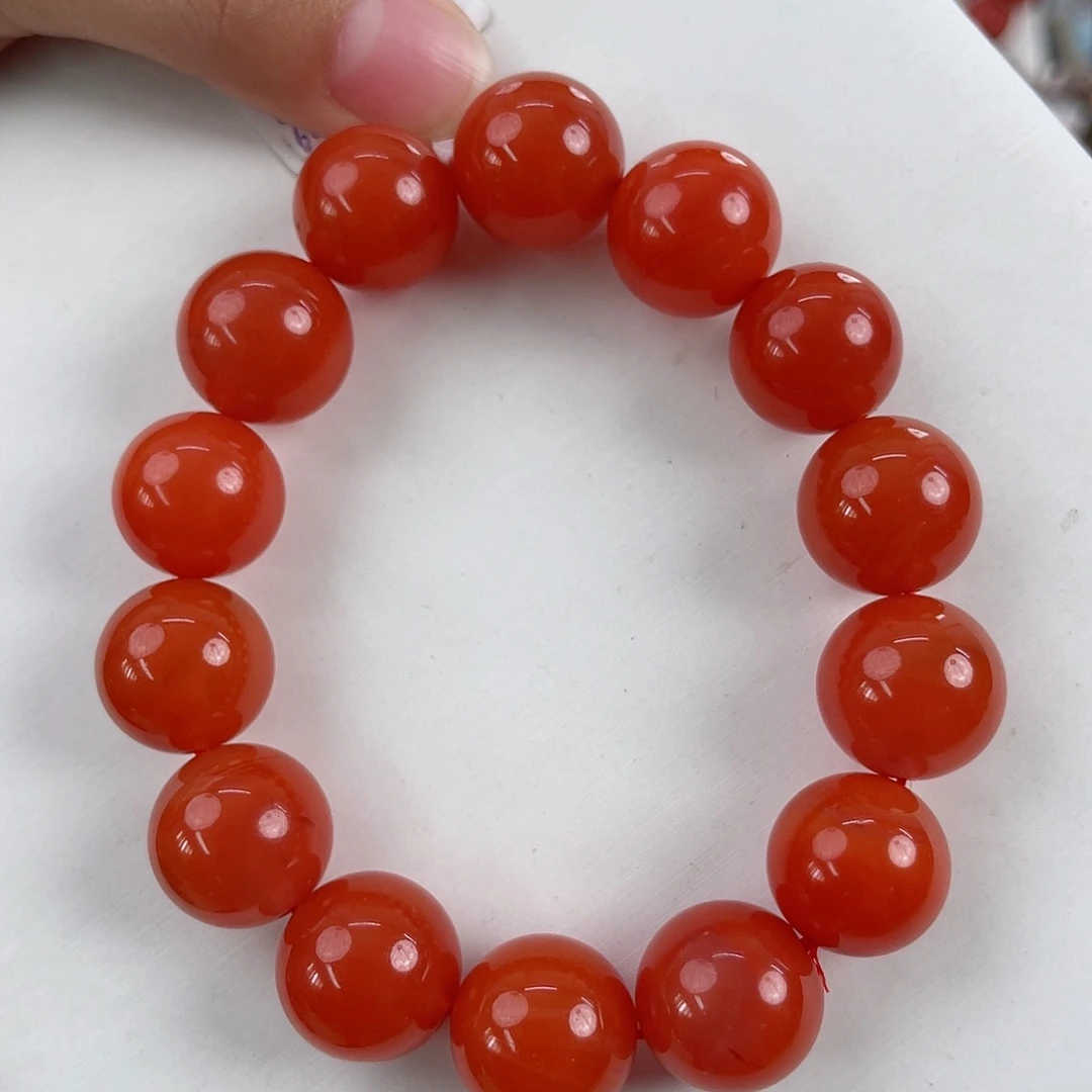 南红玛瑙未镶嵌保山滴水洞7a柿子红圆珠单圈15mm