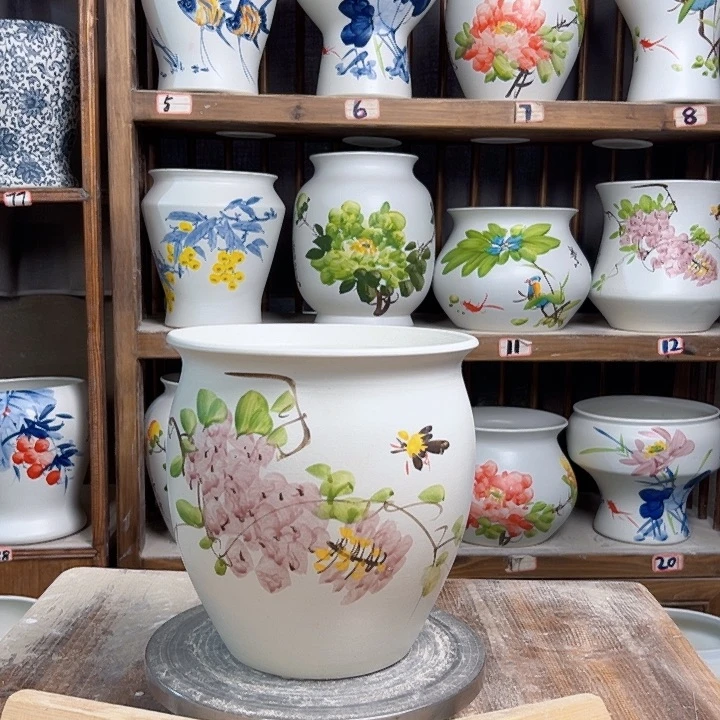 摆件圆口紫藤新款陶瓷陶瓷