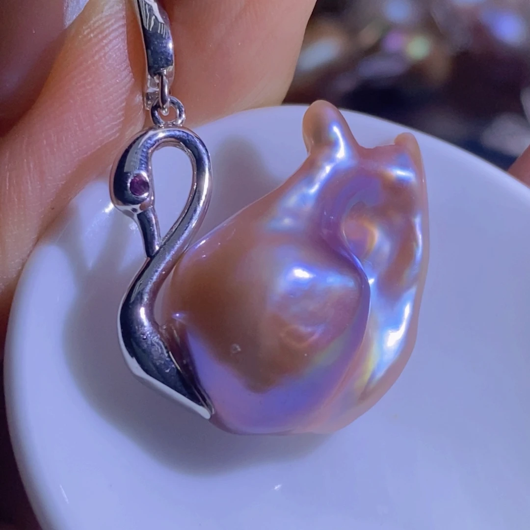 银S925镶嵌淡水珍珠天然珍珠无染色，无优化